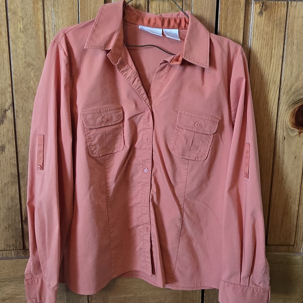 Worthington Stretch Rust Orange Button Down Shirt/Blouse/Top- Size 12